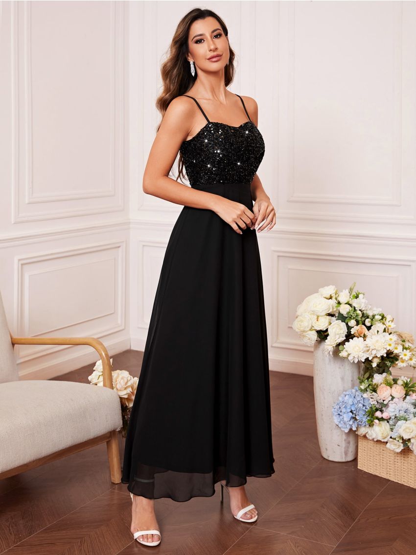 Contrast Sequin Cami Bridesmaid Dress