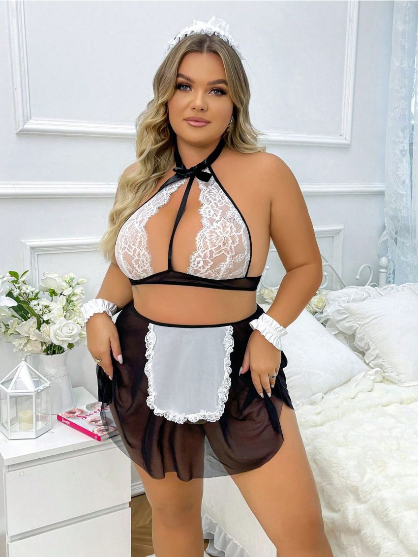Plus Size Women's Sexy Dressing-up Costume Set, Top, Skirt, 2 Bracelets And Headpiece