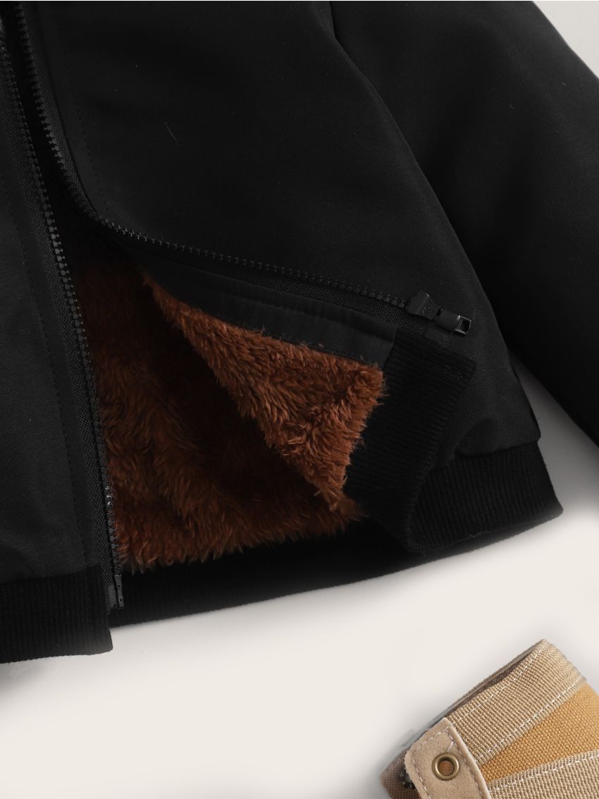 SHEIN Baby Teddy Lined Zip Up Bomber Jacket