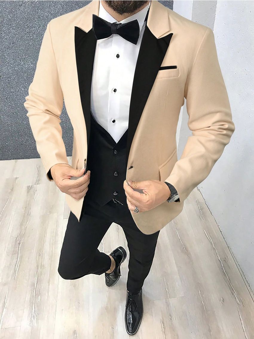Men's Contrast Color Suit Jacket And Pants Set