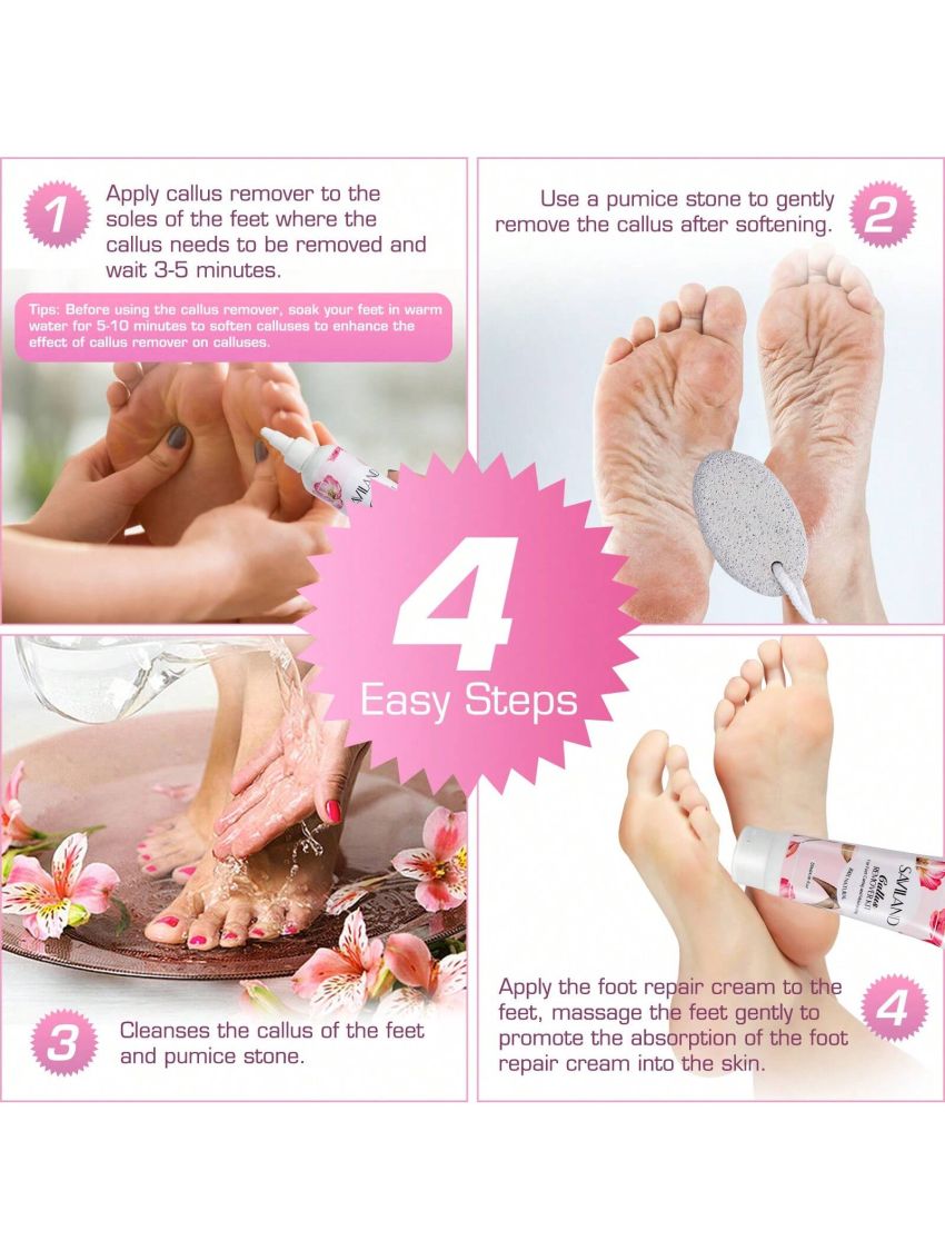 Saviland Callus Remover for Feet – 4.06fl.Oz Callus Remover Gel and Foot Repair Cream with Pumice Stone Foot File, Foot Callus Remover Dead Skin Remover for Feet Pedicure Foot Care Home Salon Use