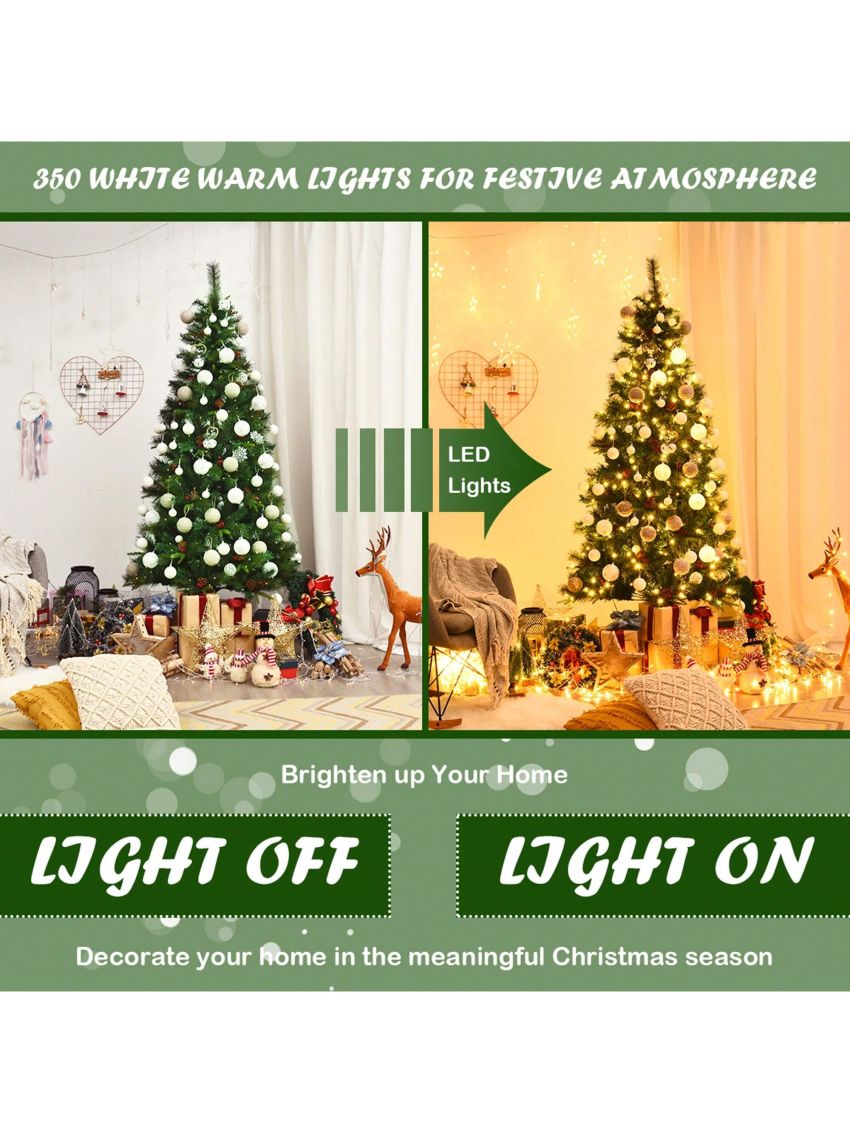 Gymax 7 ft Pre-lit Hinged Christmas Tree Holiday Decor w/ LED Lights Metal Stand