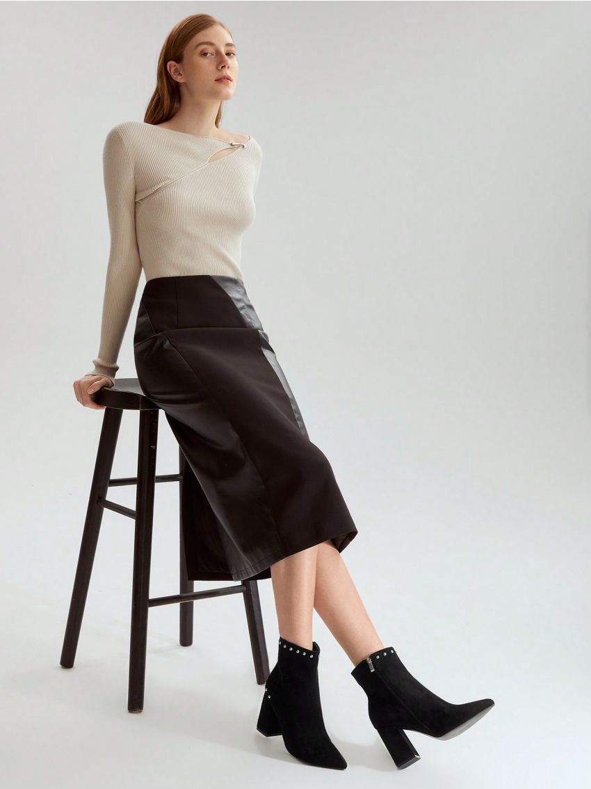 MOTF PREMIUM COMFORT STUD DECOR POINT TOE CHUNKY ANKLE BOOTS