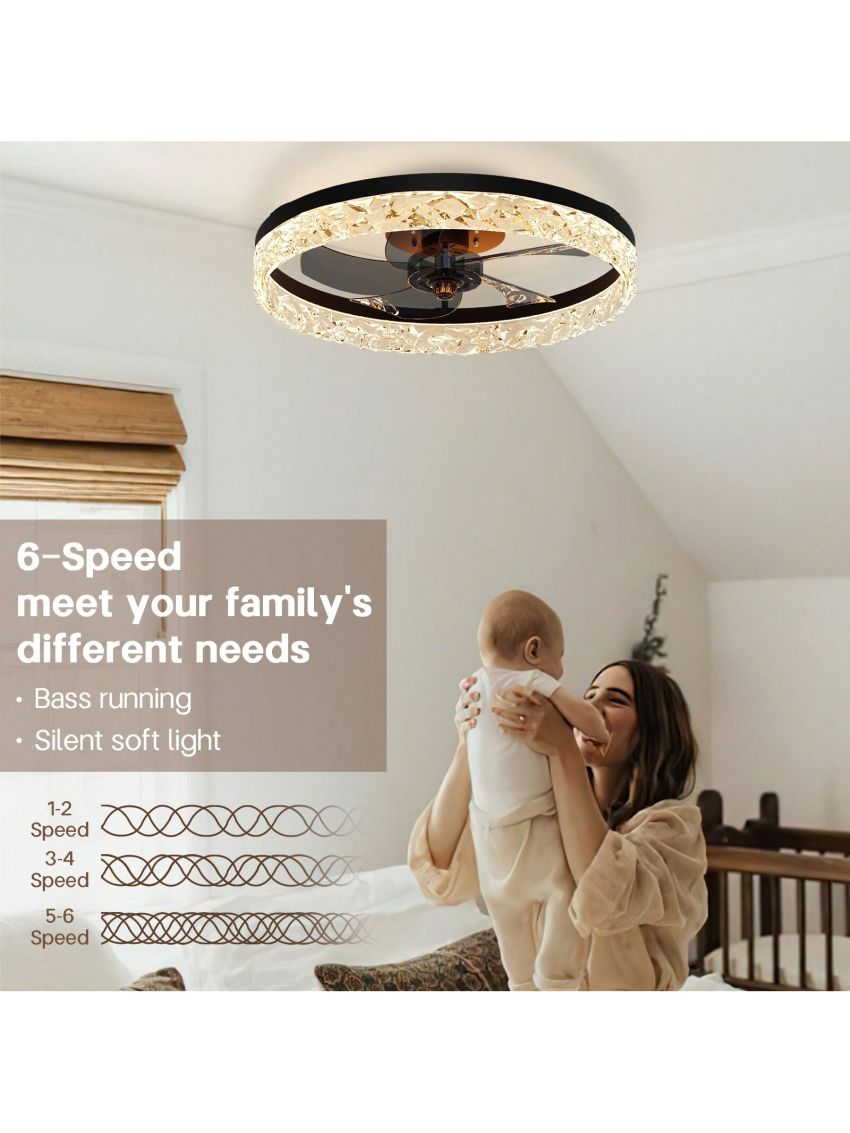 Surnie Modern Flush Mount Ceiling Fan with Lights,Indoor Dimmable Low Profile Ceiling Fans with Remote Control,Smart 3 Light Color Change and 6 Speeds for Bedroom Living Room Kitchen (Black)