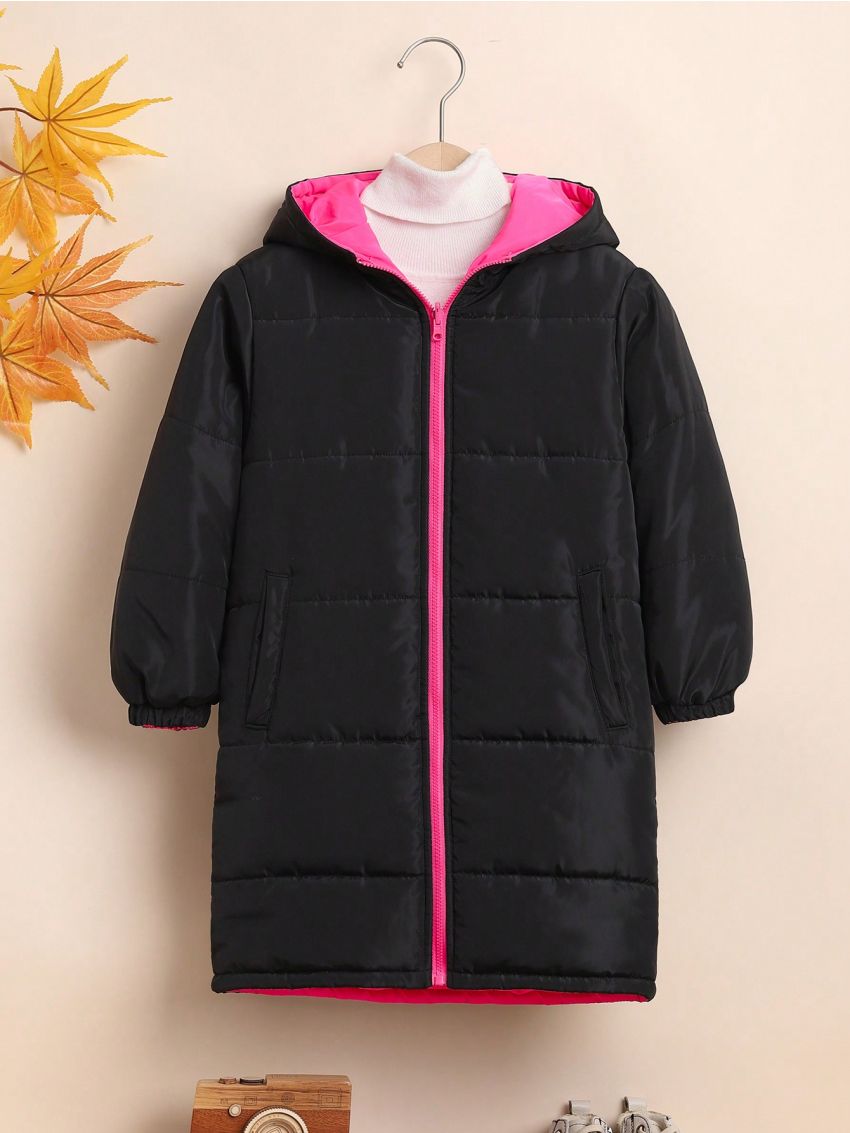 SHEIN Young Girl Zip Up Hooded Puffer Coat
