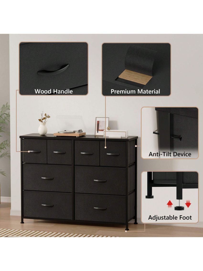 Furmax Fabric Dresser, Dresser for Bedroom Storage Drawers Tall Dresser Storage Tower with 8 Drawers, Chest of Drawers with Fabric Bins, Wooden Top, Steel Frame for Bedroom, Closet, TV Stand, Entryway