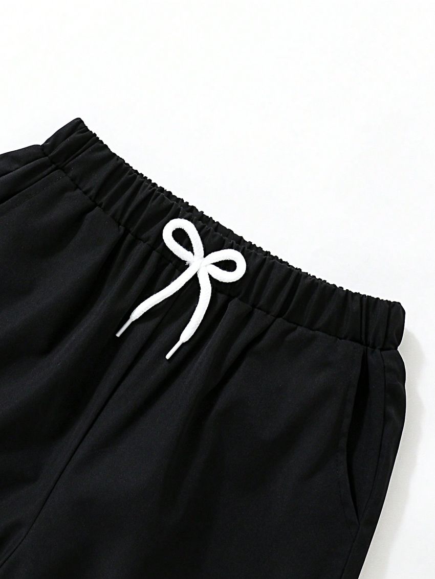 SHEIN Kids EVRYDAY Big Boys' Color Contrast Drawstring Waist Jogger Pants With Elastic Cuffs