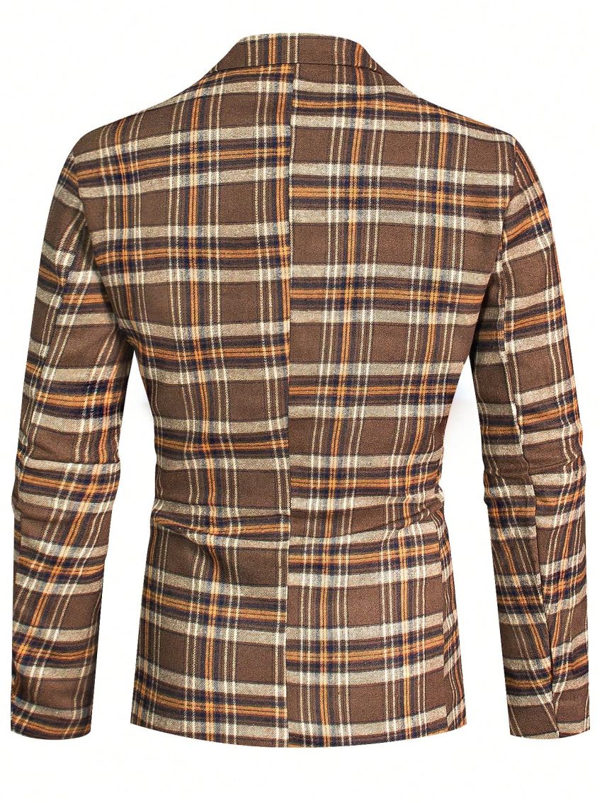Men Plaid Print Single Breasted Blazer
