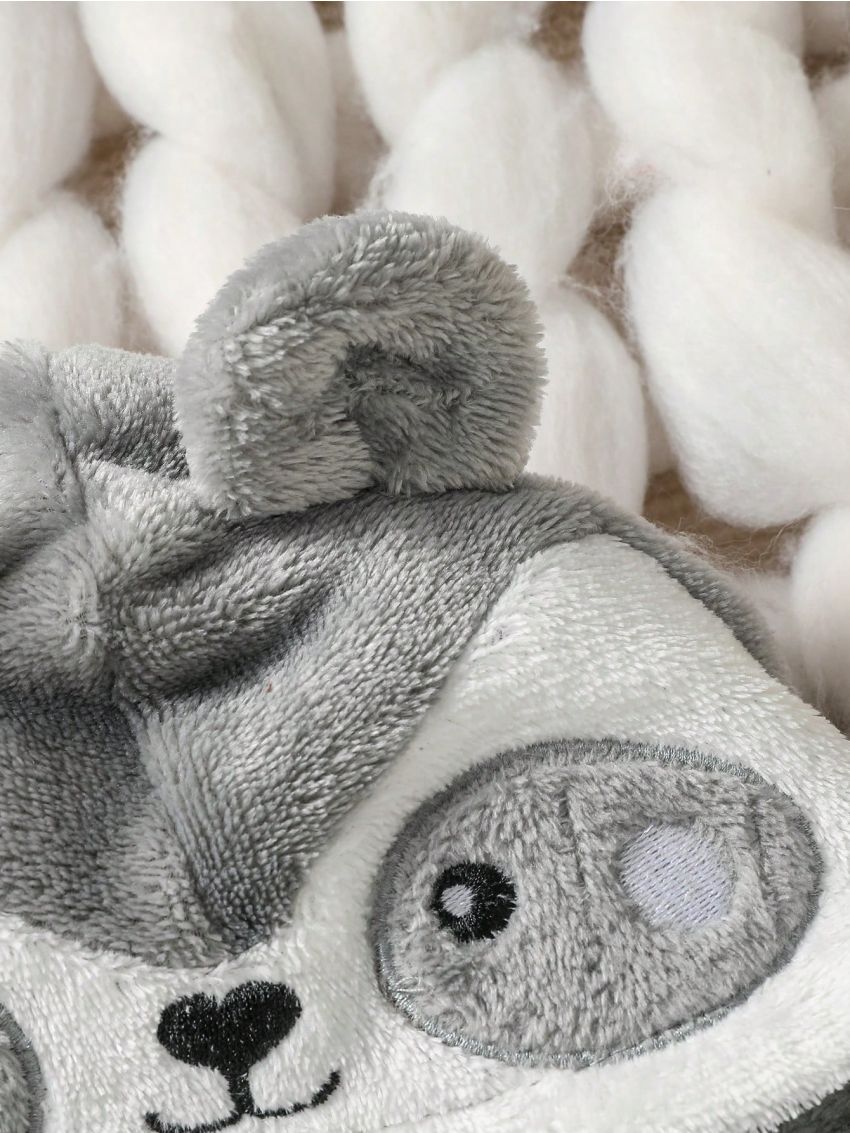 SHEIN Baby Boy's Koala Style Embroidered Hooded Flannel Jumpsuit Is Suitable For Everyday Autumn And Winter