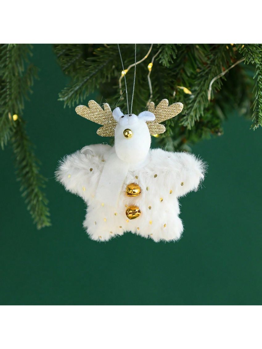 1pc Christmas Creative White Plush Five-pointed Star Bell Doll Ornament For Christmas Tree Decoration