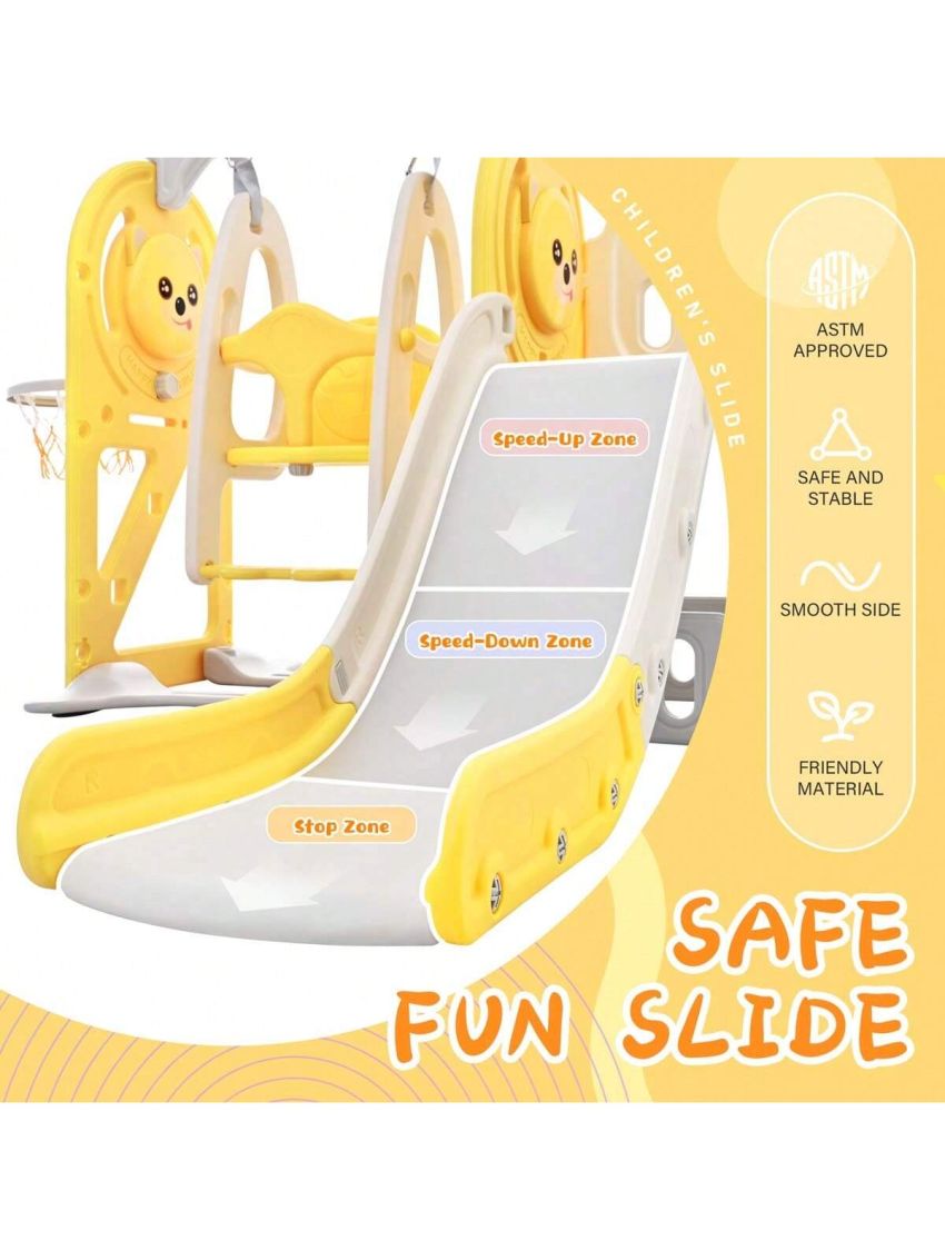 Merax Toddler Slide and Swing Set 5 in 1, Kids Playground Climber Slide Playset with Basketball Hoop Freestanding Combination for Babies Indoor & Outdoor