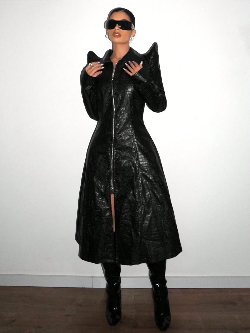 SHEIN ICON Zip Up PU Leather Coat