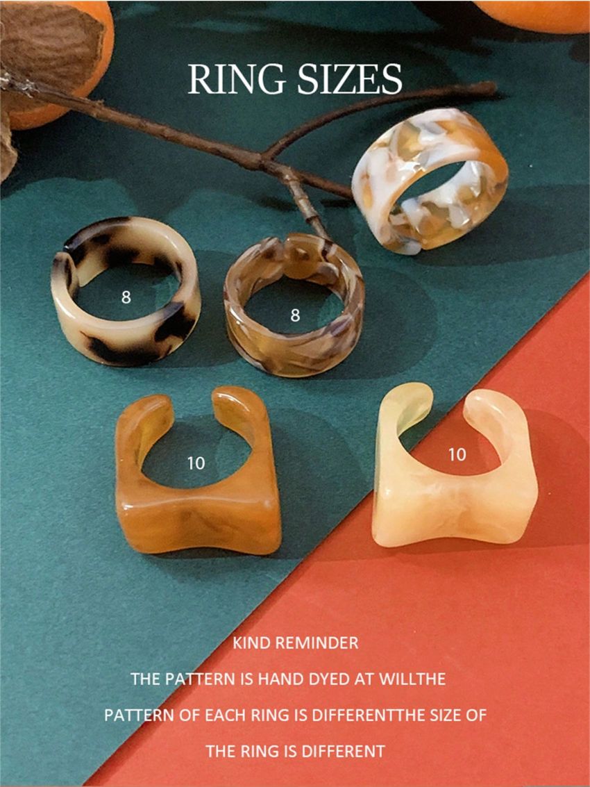 5pcs/set Transparent Resin Chunky Ring Set With Marbled & Irregular Pattern (handmade Marbling Technique, Patterns Vary, Colors May Differ)