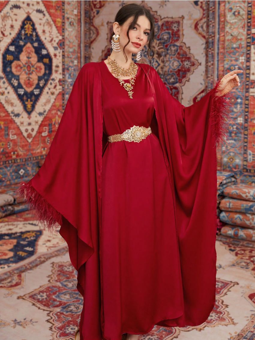 SHEIN Najma Women'S Solid Color Plush Border Splice Two Piece Set