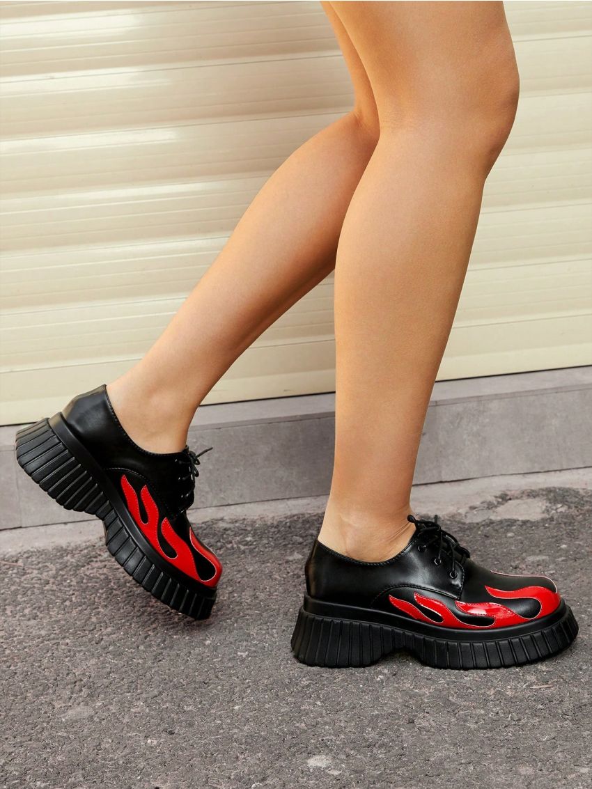 SHEIN ICON Flame Pattern Women's Platform Shoes