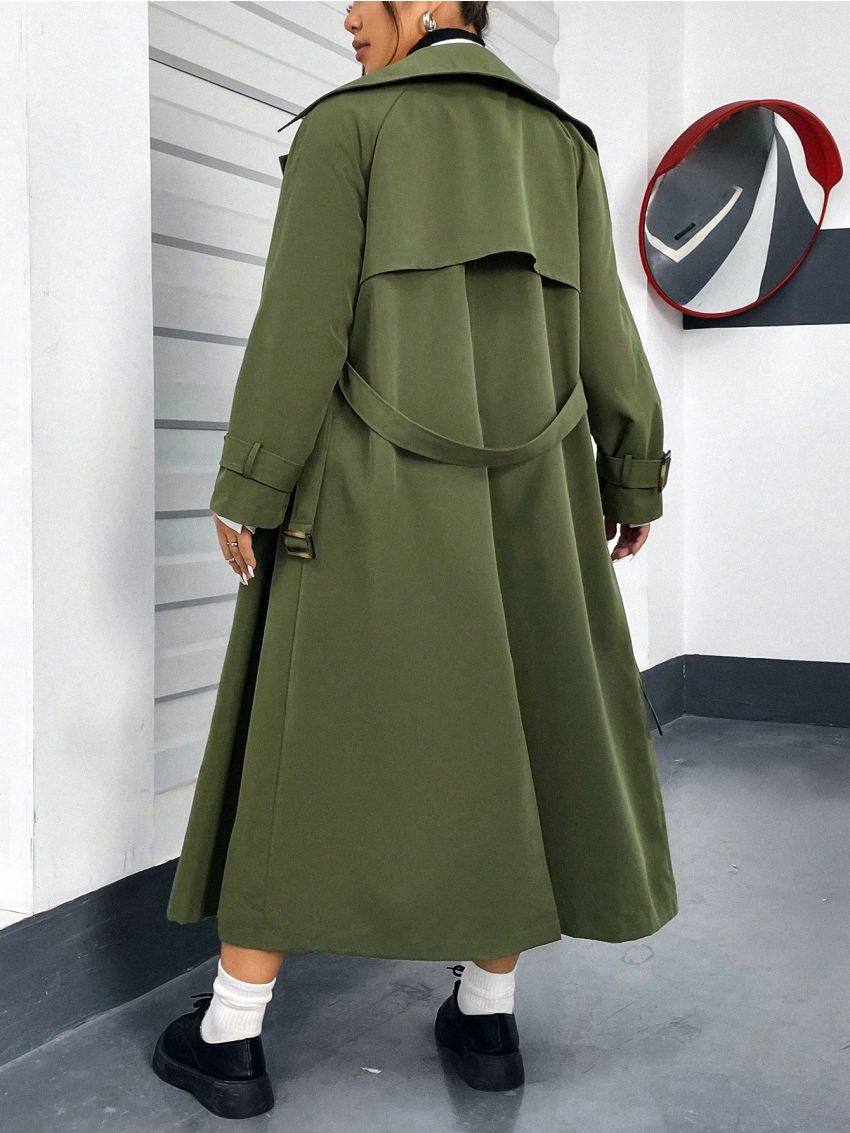 Women's Solid Color Casual Trench Coat With Lapel Collar