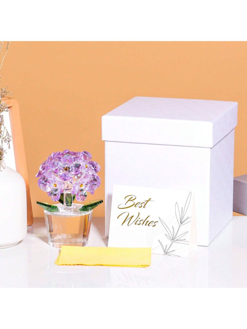 Crystal Hydrangea Artificial Flowers for Decoration Purple Faux Hydrangea Flowers Decor Glass Flowers Figurines Indoor Home Decor Collectibles Crystal Gifts for Women