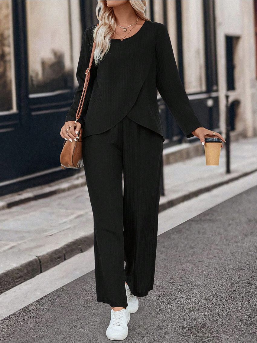 Solid Wrap Blouse & Pants