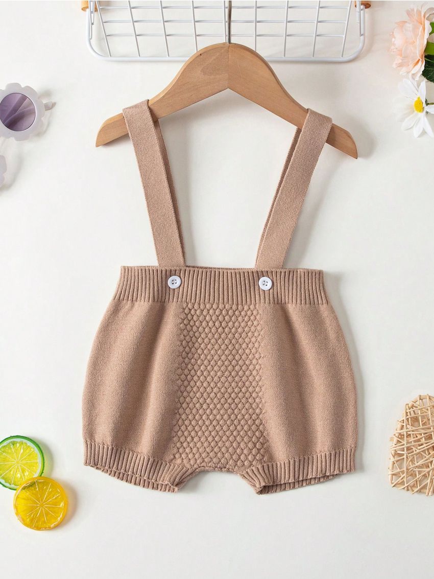 Baby Boys' Adjustable Shoulder Strap Solid Color Overalls Romper With Sweater