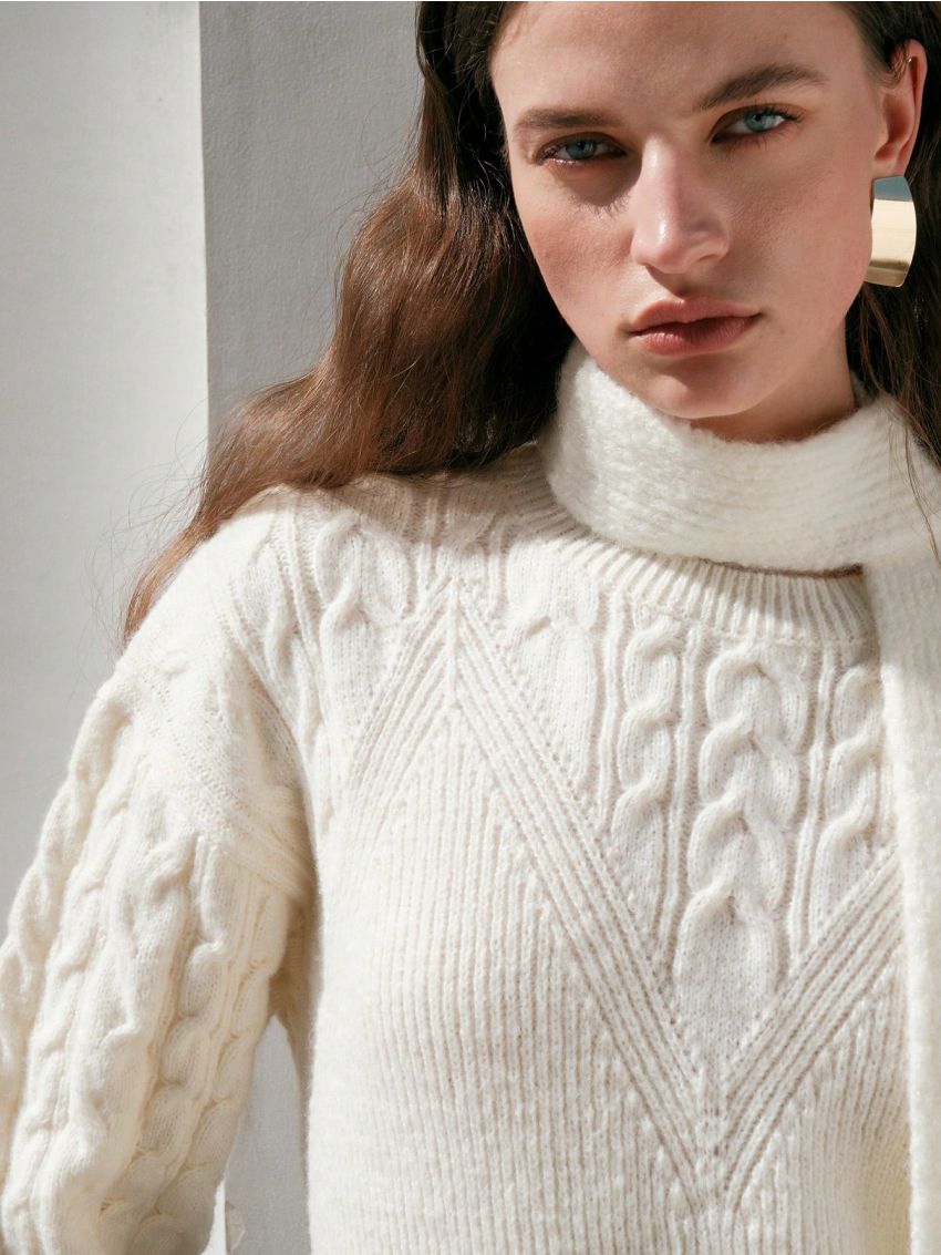 Anewsta Cable Knit Drop Shoulder Sweater