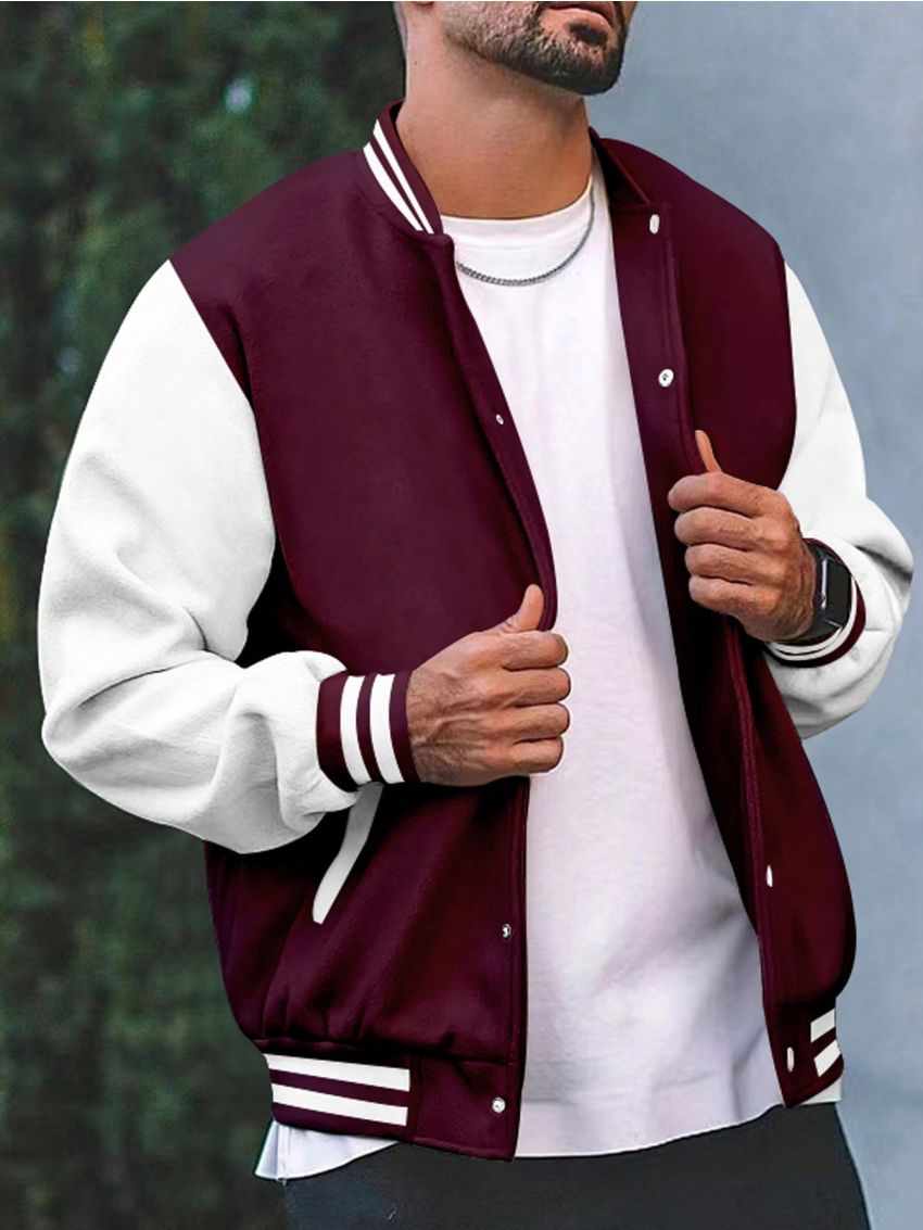 Men Two Tone Striped Trim Bomber Jacket
