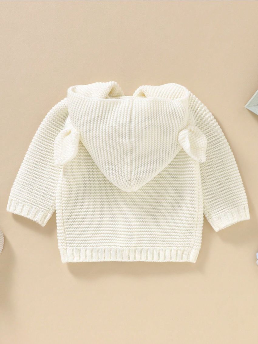Baby Boy Cable Knit 3D Ear Patched Hooded Cardigan