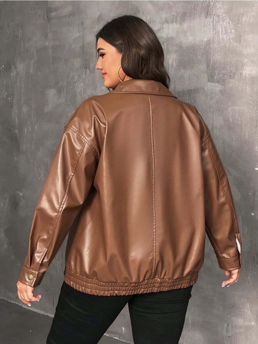 SHEIN Frenchy Plus Size Pu Leather Jacket With Drop Shoulder