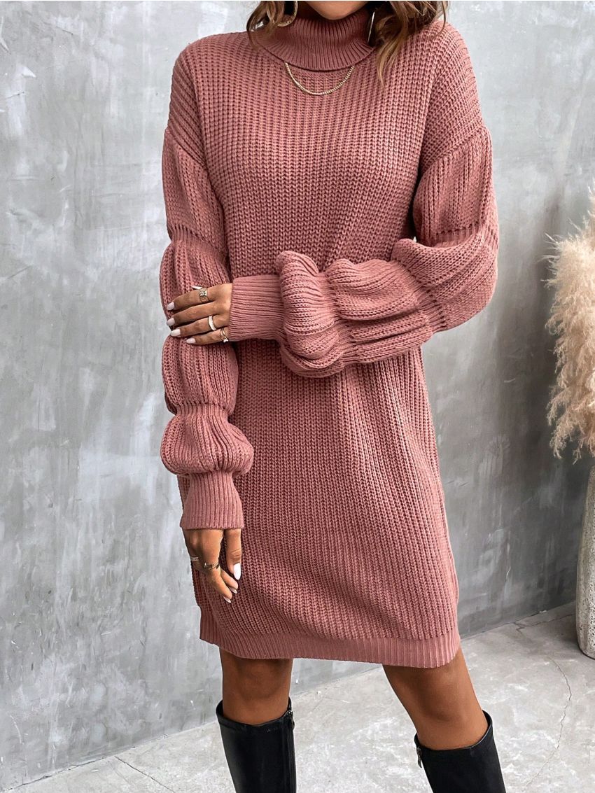 SHEIN LUNE Turtleneck Drop Shoulder Sweater Dress Without Belt