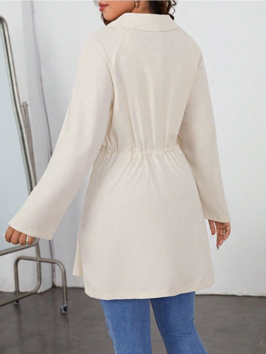 Women's Double-breasted Drawstring Waist Trench Coat
