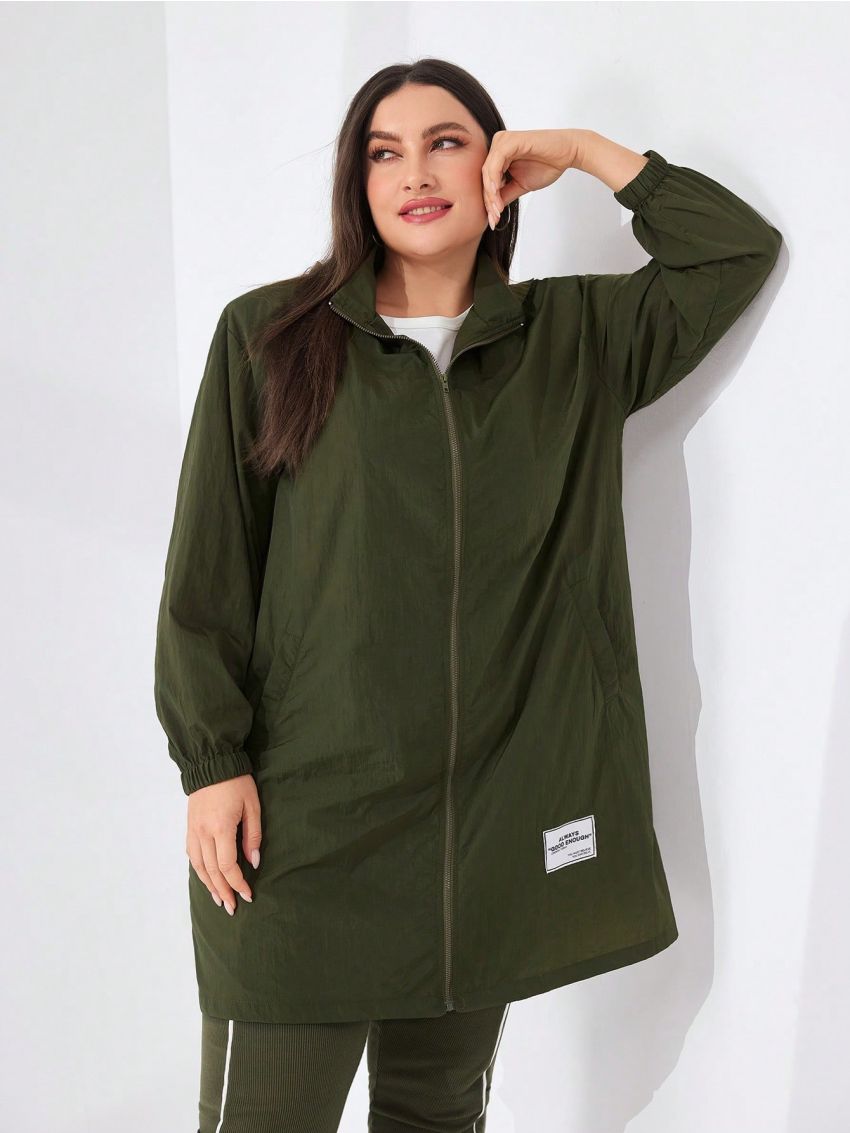 SHEIN Mulvari Plus Size Hooded Zipper Front Jacket