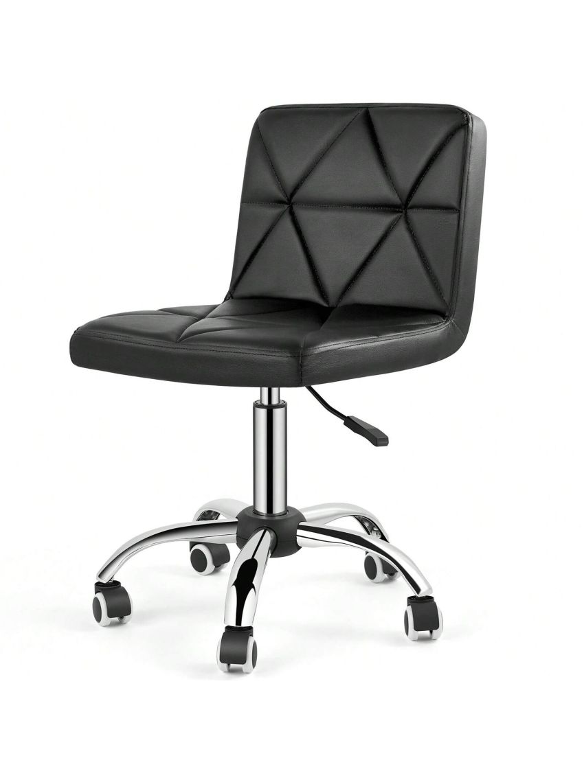 Armless Desk Chair, Low Back 360 Degree Swivel Office Chair, Height Adjustable Executive Conference Task Chair with Rolling Wheels and Diamond Pattern, for Home Computer Barber