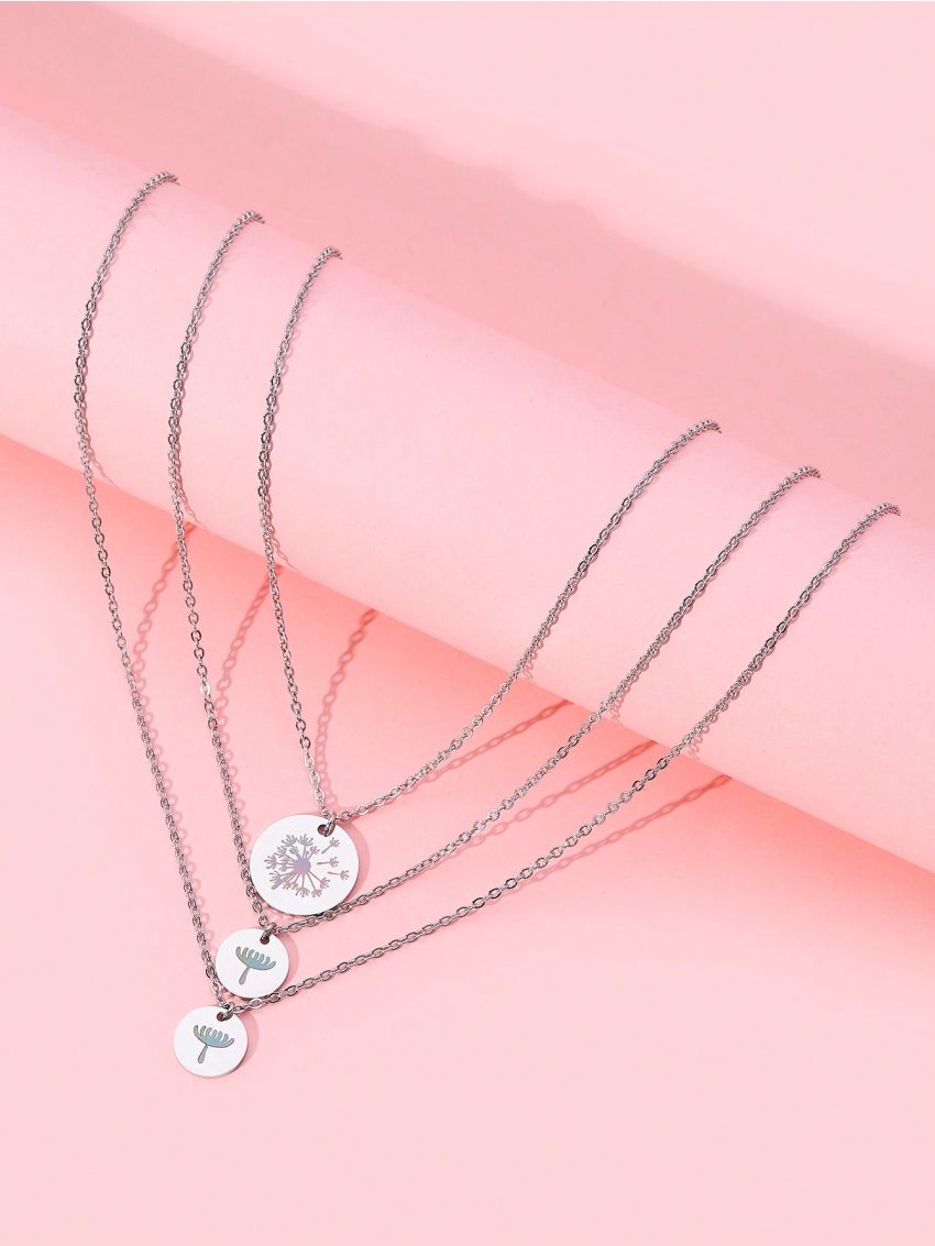 3pcs/set Stainless Steel Round & Printed Pendant Mother Daughter Necklace With 'two Hearts Beat Together' And Printed Font, Including Kraft Paper Card, Perfect For Thanksgiving Day Gifts