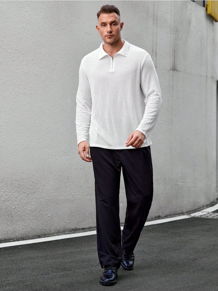 Manfinity Homme Men's Plus Size Casual Long Sleeve Half-zip Polo Shirt