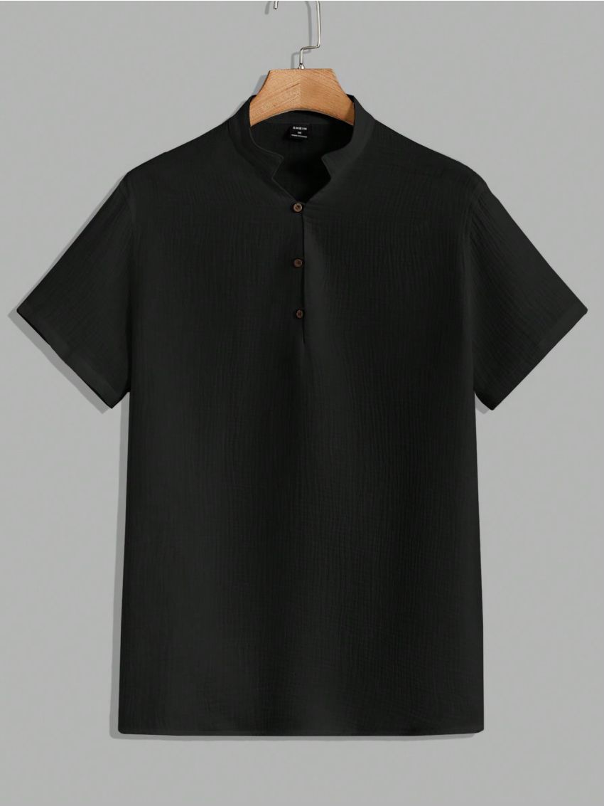 SHEIN Men Solid Half Button Shirt & Drawstring Waist Pants