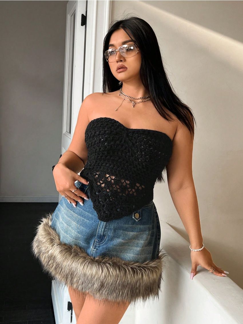 SHEIN ICON Plus Size Hollow Out Knitted Top