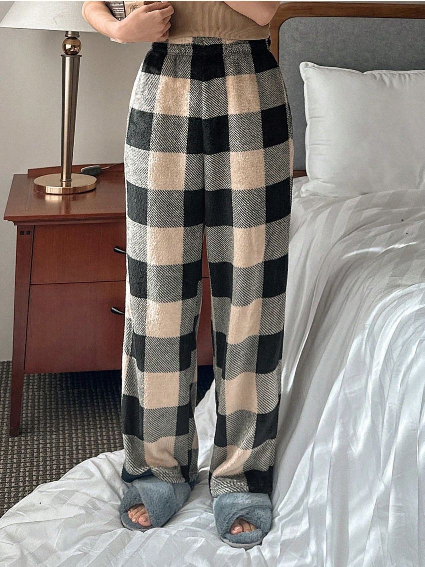 DAZY Plaid Furry Straight Pants For Pajamas