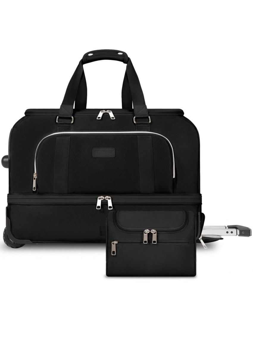 ETRONIK Large Weekender Bags with Shoes Compartment, Rolling Duffel Bag with Wheels, Waterproof Carry on Suitcase with Adjustable Strap for Overnight Trip, Toiletry Bag for Men Women
