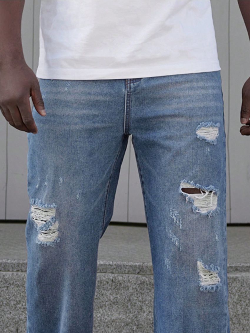 Manfinity Sporsity Men's Plus Size Ripped Straight Jeans