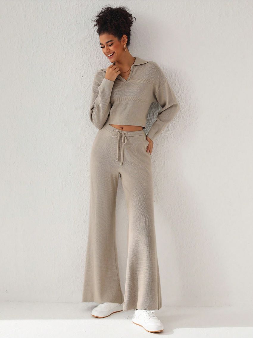 Amiko Ladies' Turtleneck Sweater And Knitted Pants Two Piece Set