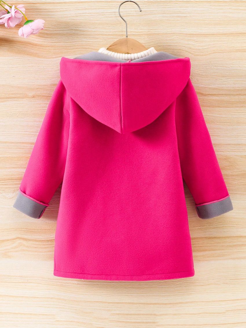 Young Girl 1pc Dual Pocket Hooded Open Front Thermal Lined Overcoat