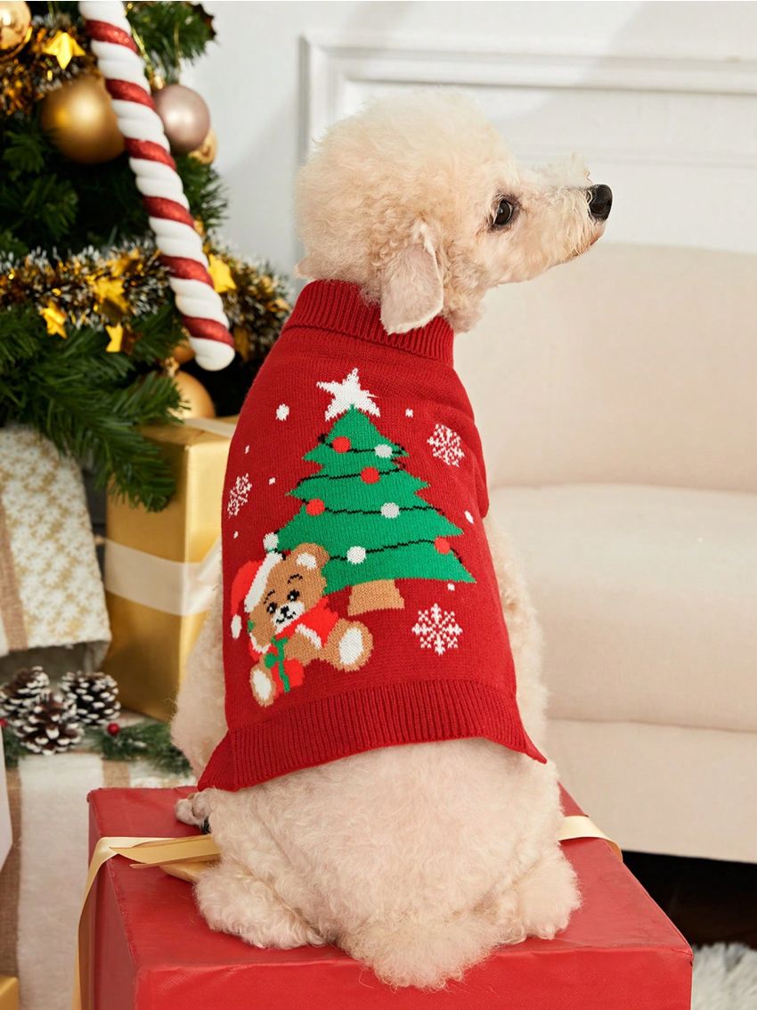 PETSIN Christmas Style Pet Sweater With Christmas Tree And Teddy Bear Patterns