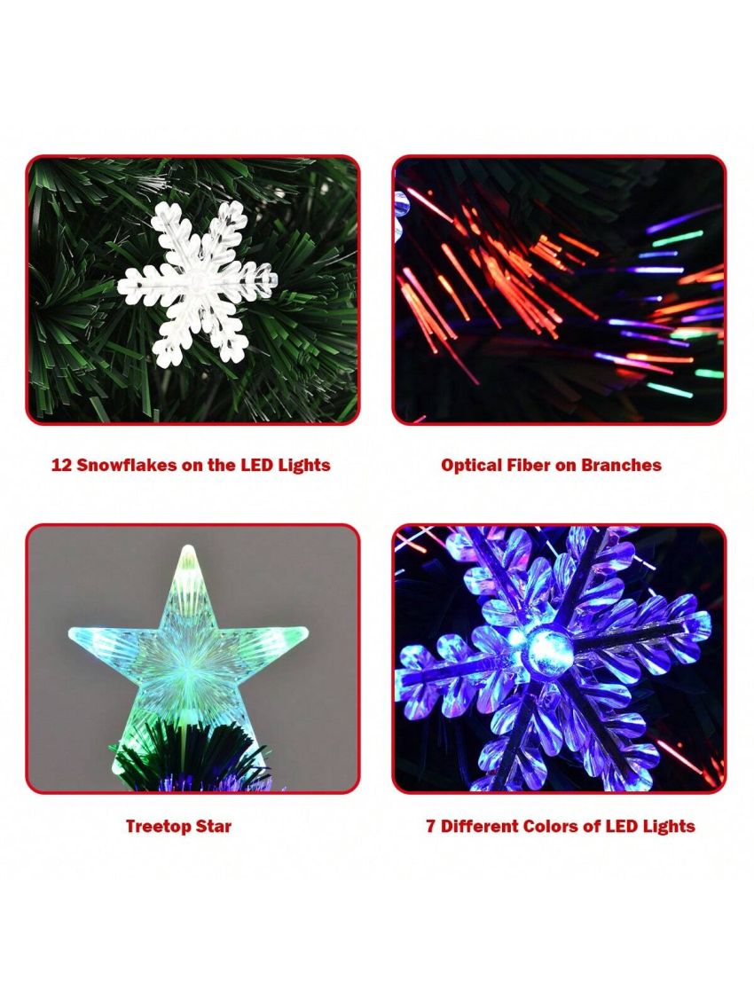 Gymax Fiber Optic 3' PVC Artificial Christmas Tree LED Lights Snowflakes Decoration