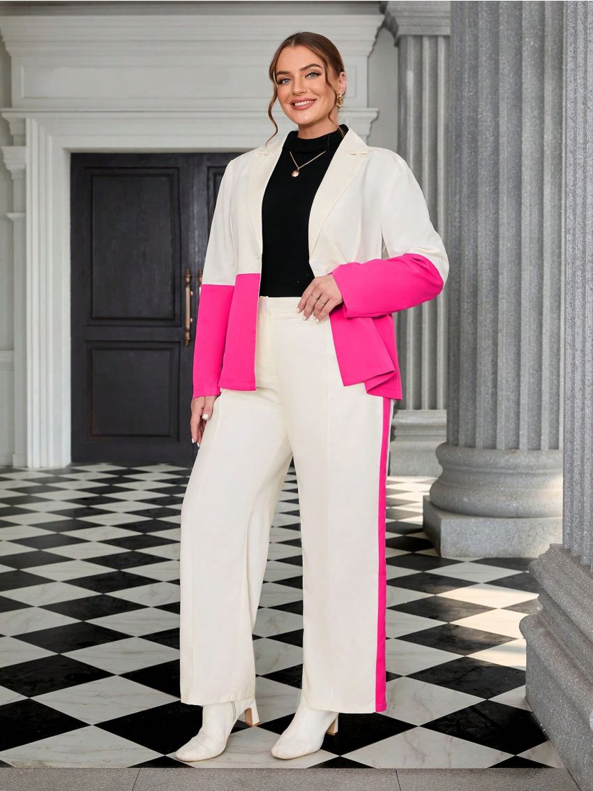 SHEIN Privé Plus Size Elegant Color Block Suit Two Piece