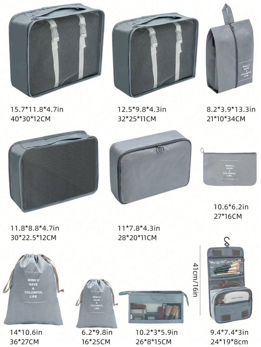 10pcs/set Polyester Travel Toiletry Bag, Modern Portable Makeup Organizer For Travel