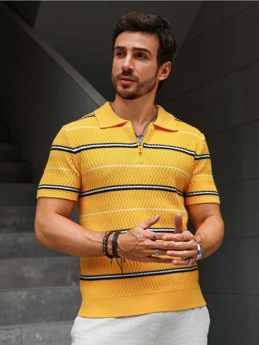 Men's Short Sleeve Striped Casual Knit Top
