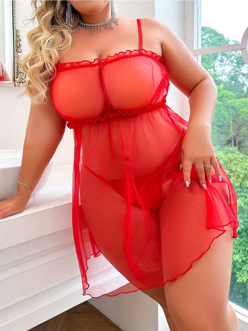 Plus Size Women's Mesh See-through Sexy Underwear Skirt
