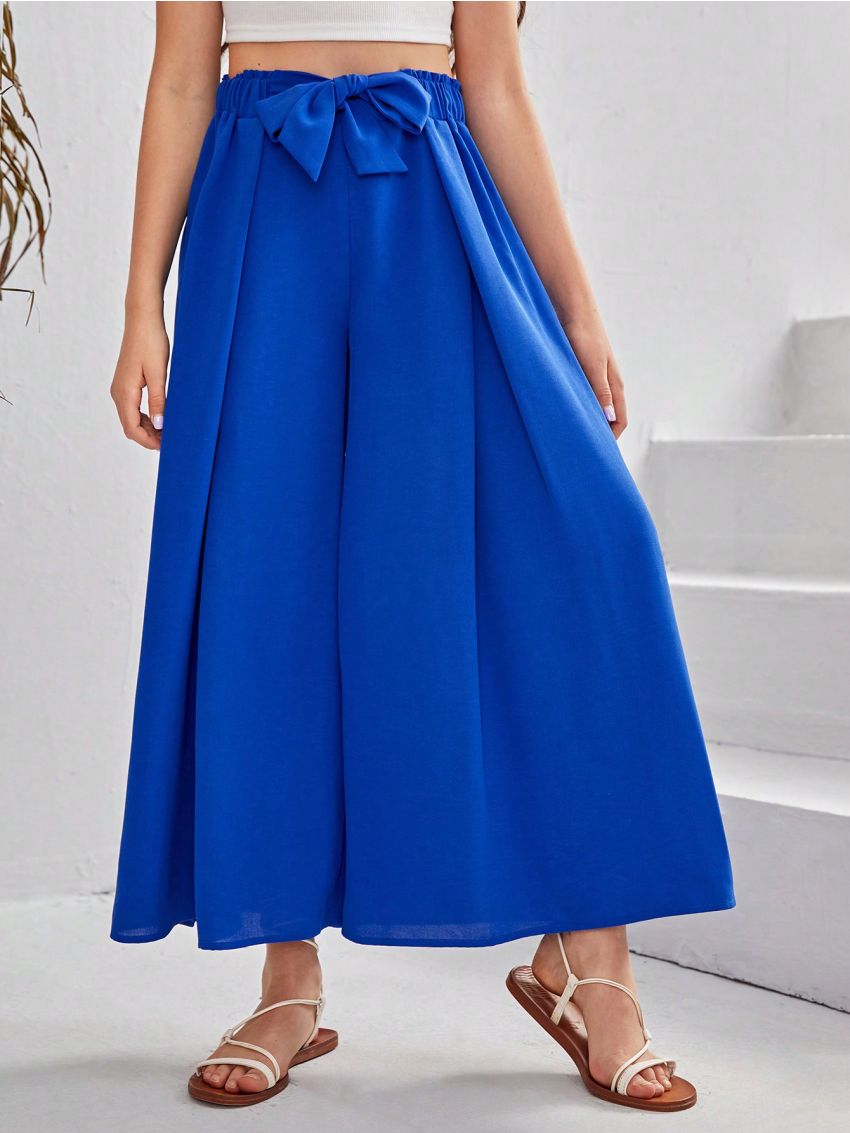 SHEIN Kids SUNSHNE Tween Girls' Woven Solid Loose Fit Wide Leg Pants, Casual