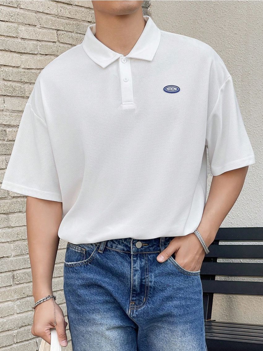 Manfinity Hypemode Loose-Fit Men's White Polo Shirt With Short Sleeves And A Versatile Style