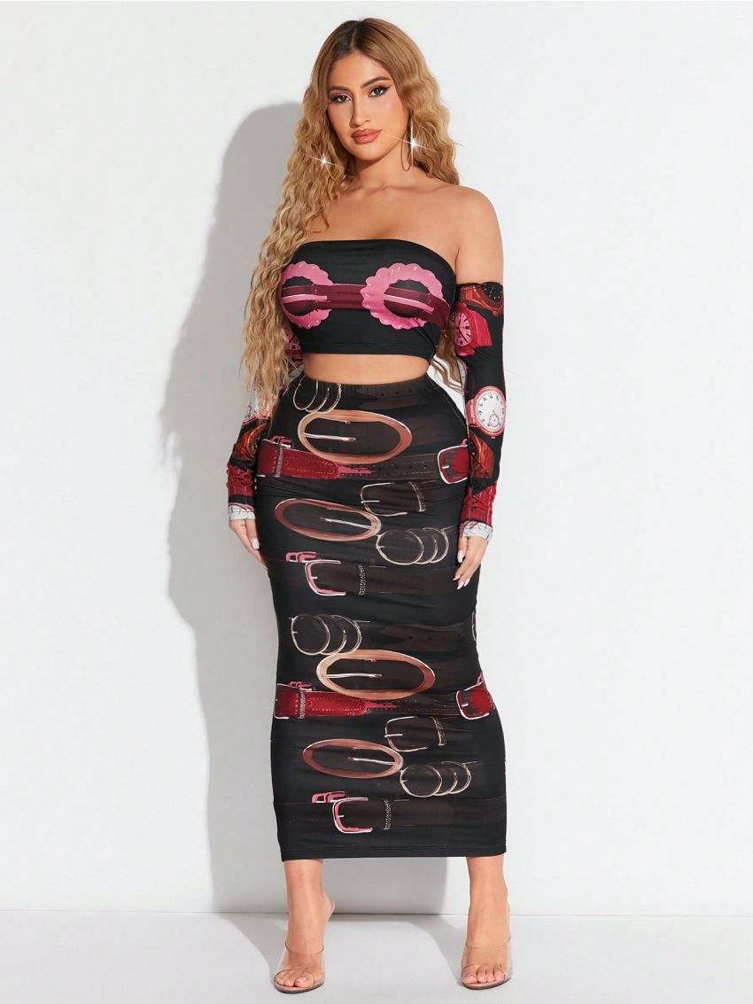 SHEIN SXY Ladies Printed Leather Band Watch Set (2pcs)