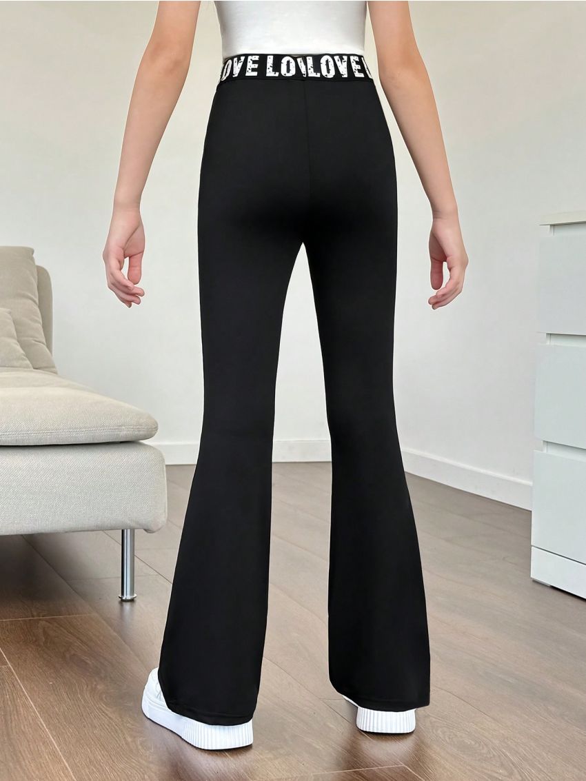 SHEIN Kids SUNSHNE Tween Girl'S Letter Print And Striped Trim Combined Casual Flared Pants